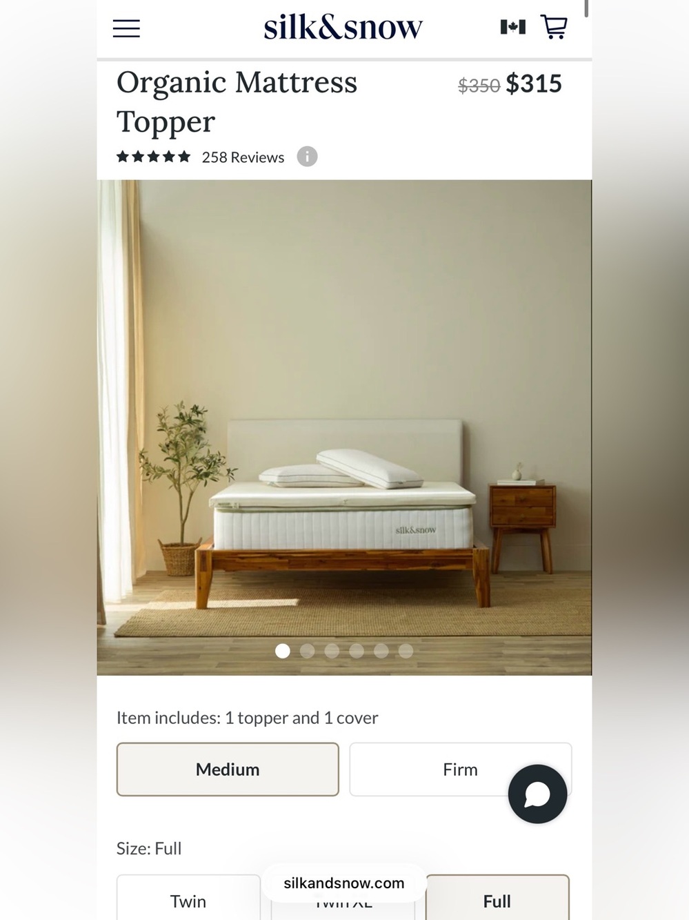 New! $355.95 Silk&Snow Organic Mattress Topper and Cover, Full